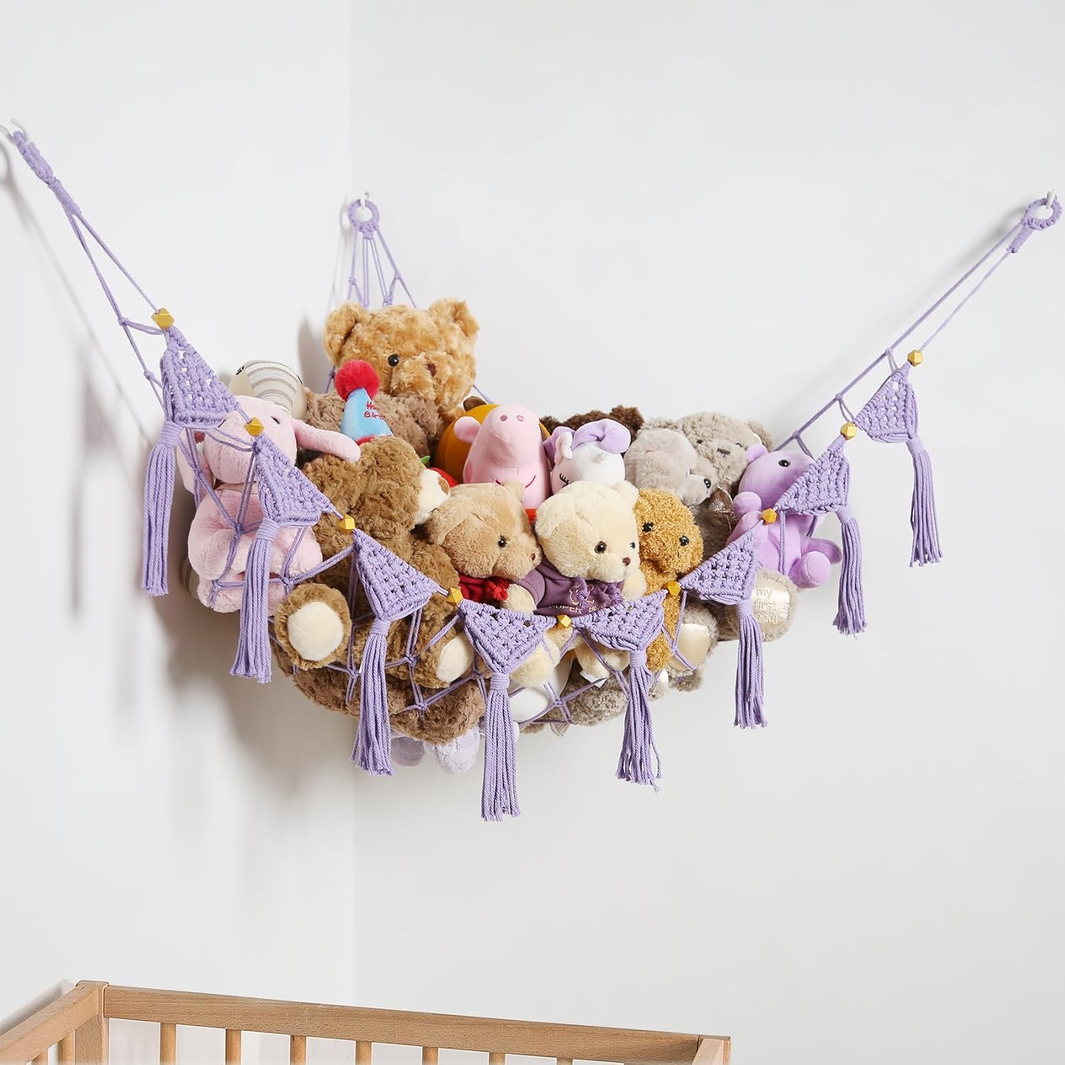 Kuscheltier Aufbewahrung Netz Hängend Organizer für Kinderzimmer - Stofftier Spielzeug Hängematte für Teddy, Eckspielzeug für Schlafzimmer (Lila)