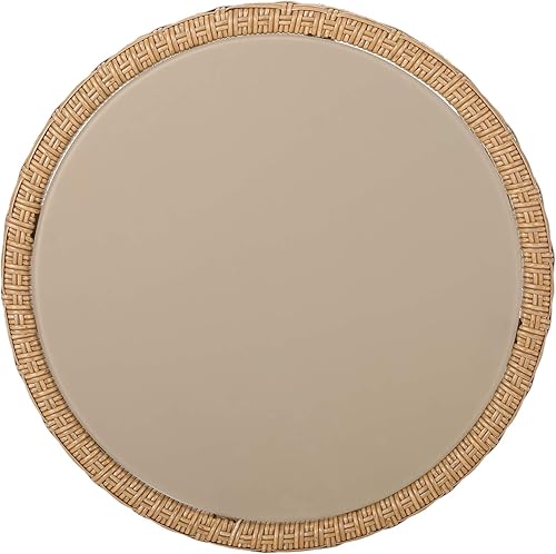 Miniatura 6 de GDFStudio Amanda - Mesa auxiliar de mimbre estilo bohemio para exteriores con parte superior de vidrio templado, color marrón claro