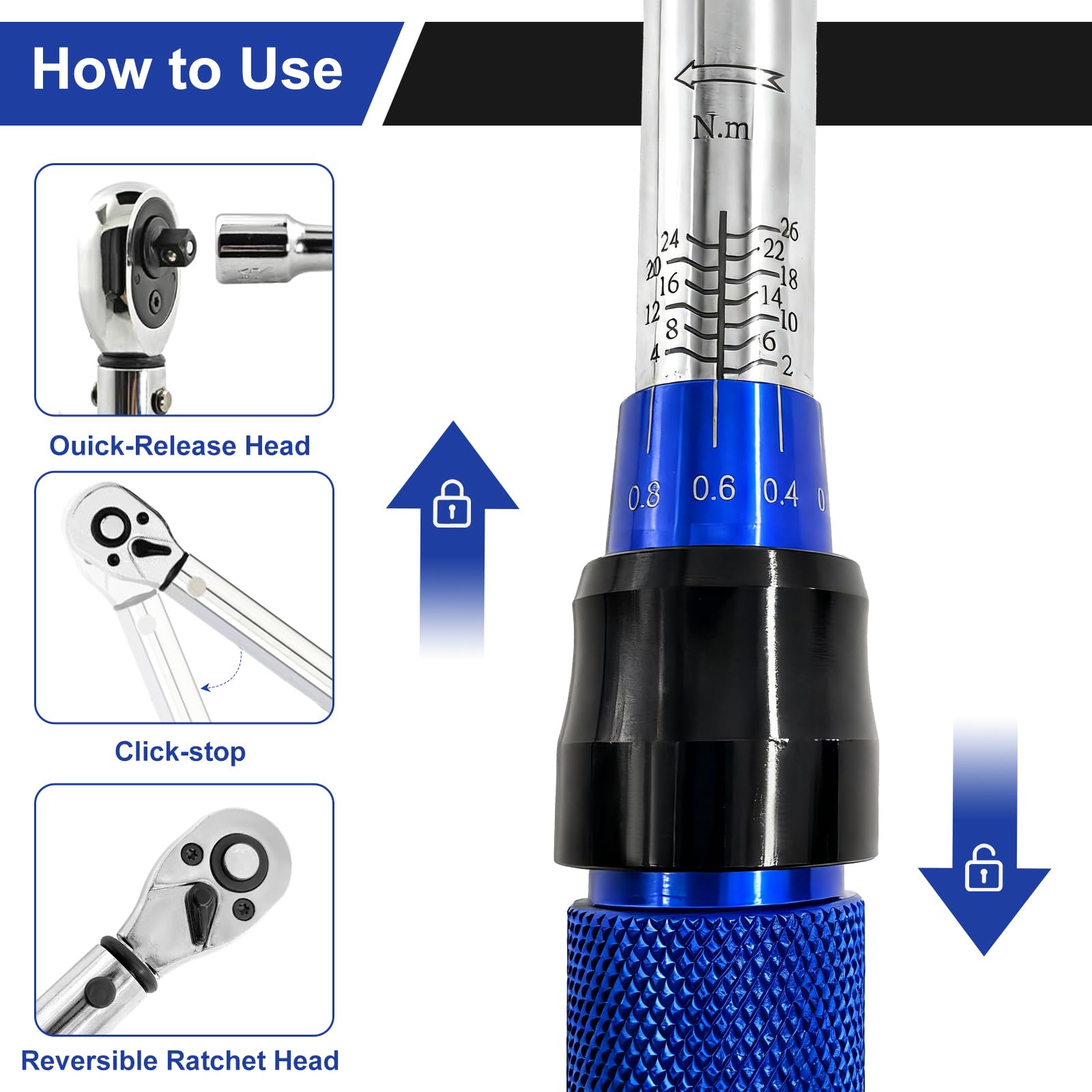 Souvik Llave dinamométrica para Bicicleta 1/4", Para Reparación de Motocicletas y Bicicletas, 2-26 Nm, Precisión de Error ±3%, Incluye 100mm Barras de Extensión, 14 Bits y Almacenamiento