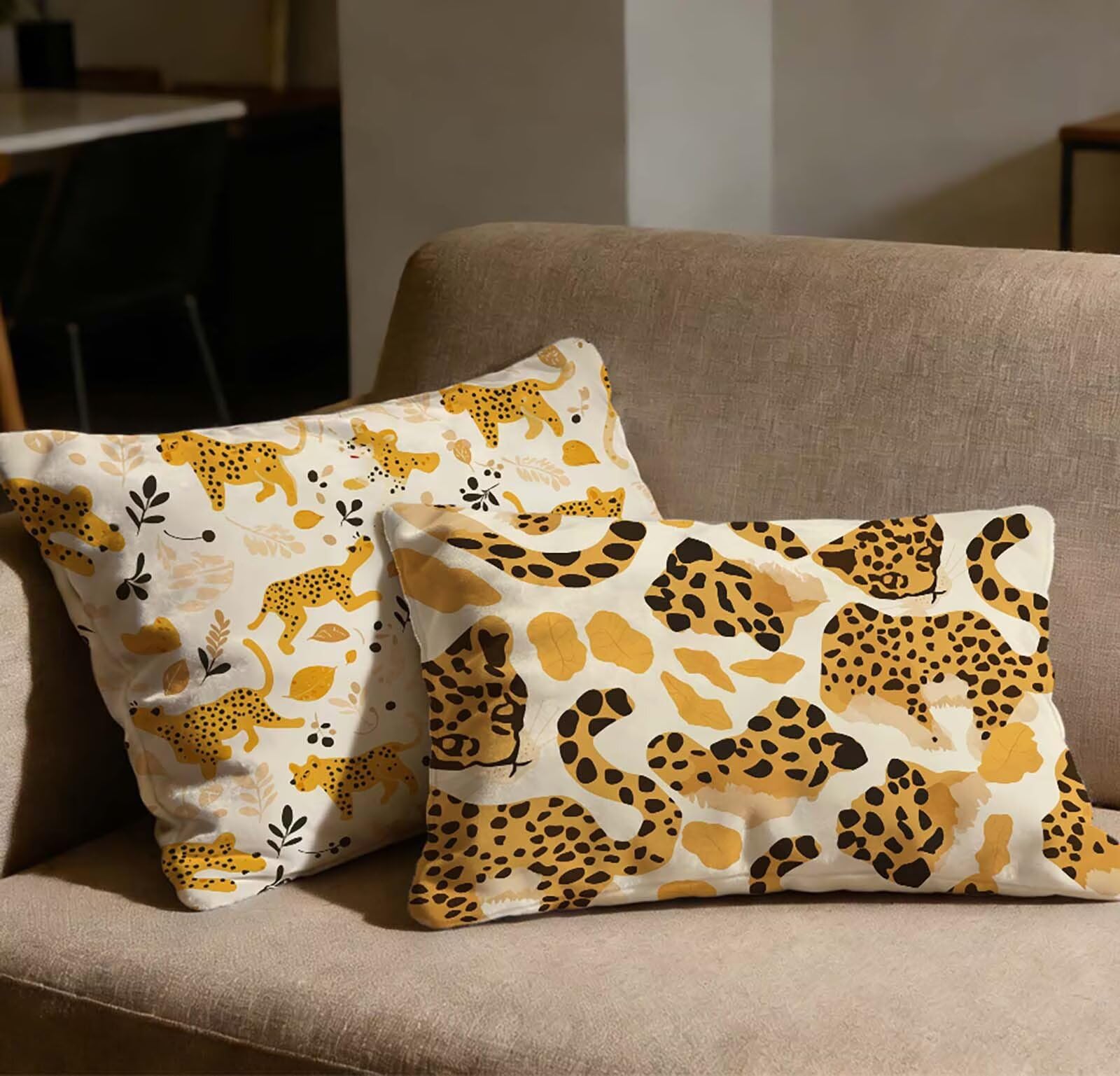 Taie oreiller 40x70 orange velours imprimé léopard avec fermeture éclair invisible | Lot de 2