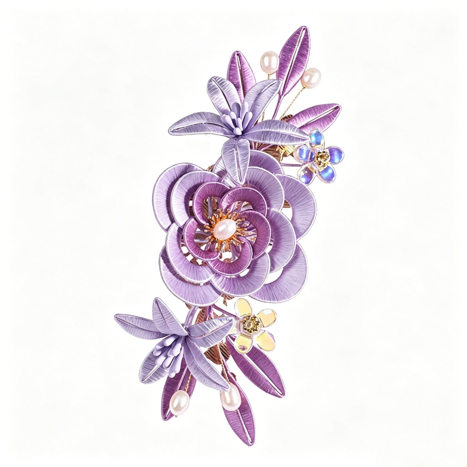 Barrette à cheveux fleur chinoise violette idée cadeau artisanal unique