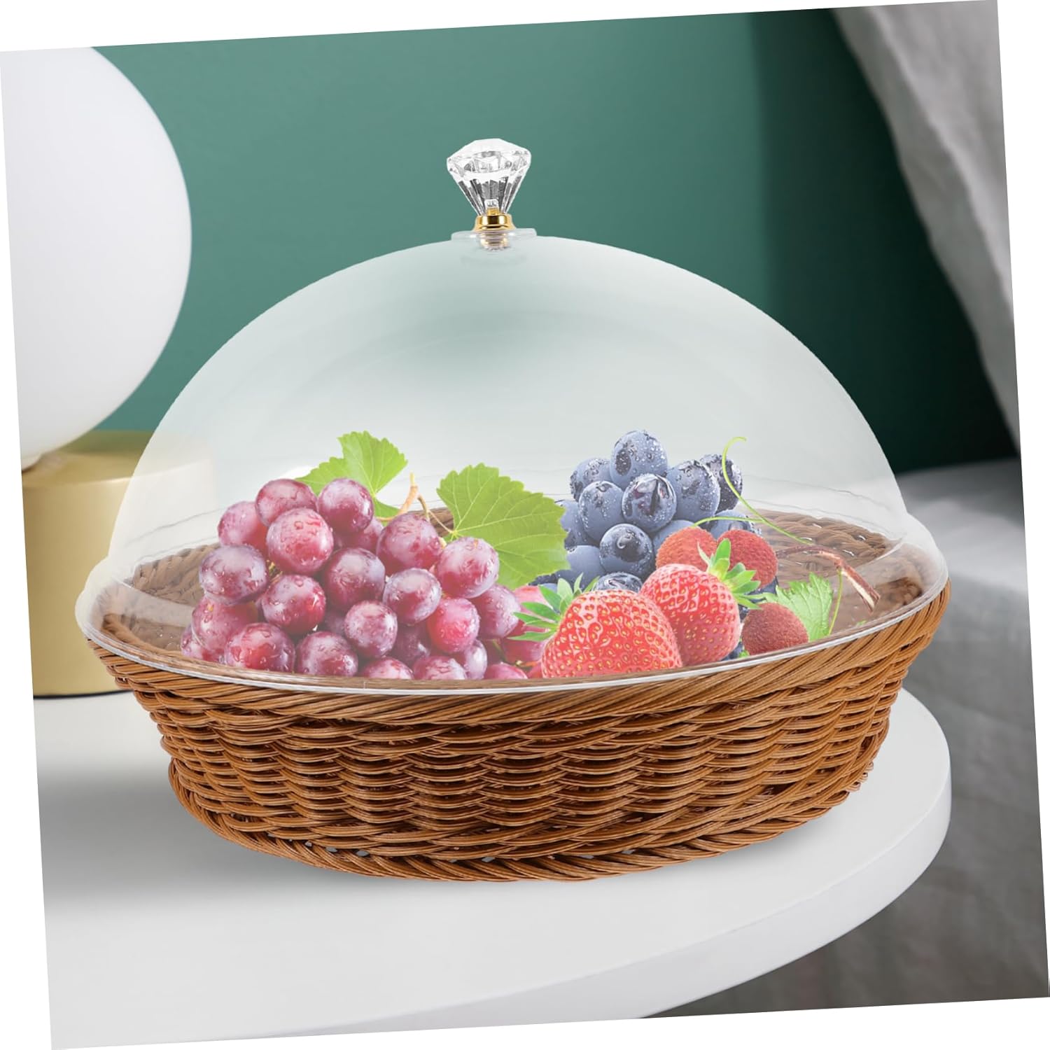 KICHOUSE Elegant Woven Rattan Bread Baskets Lids Food Serving Basket for Snack Fruit Dessert