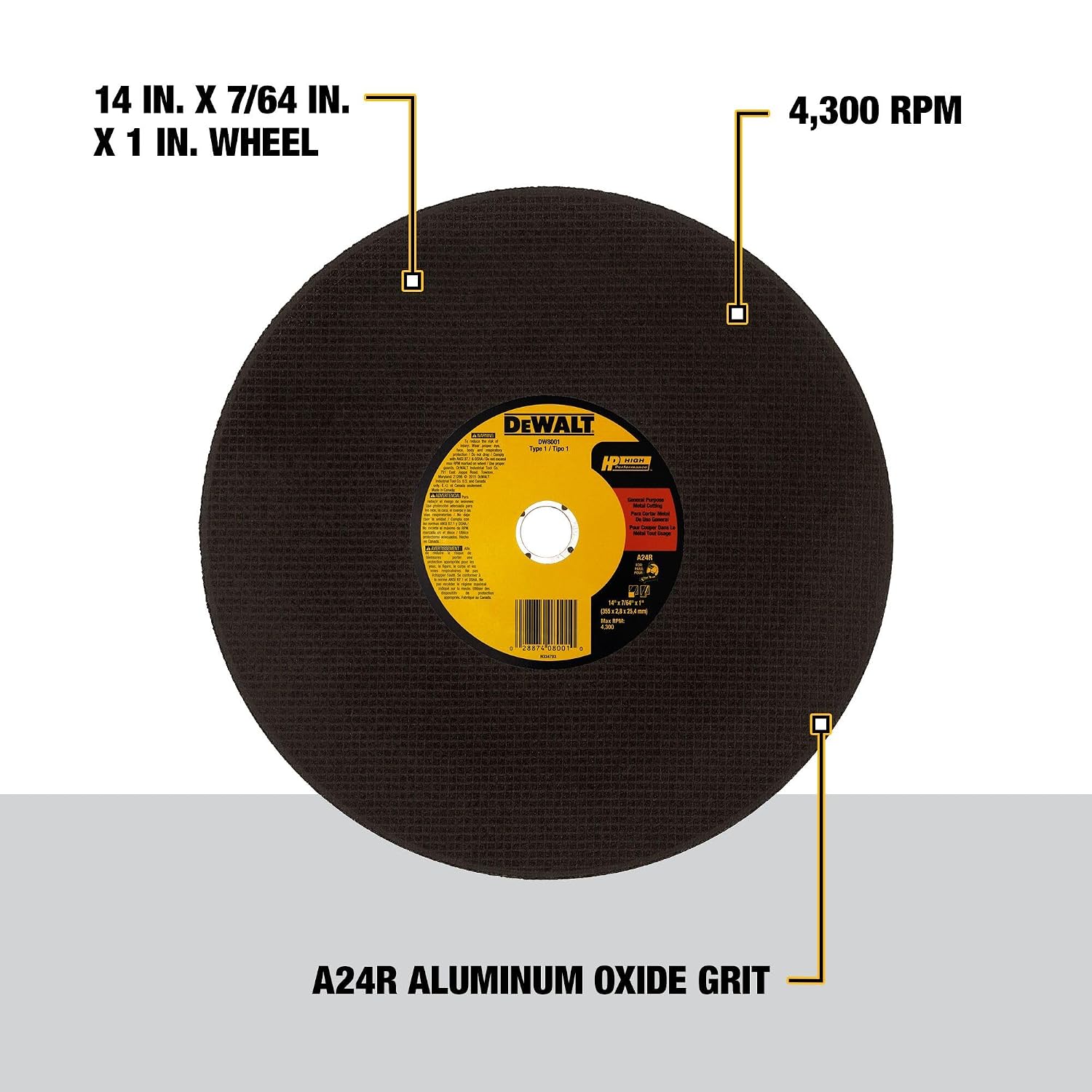 DEWALT 14" Chop Saw Blade, Metal Cut-Off Wheel (DW8001) photo 2