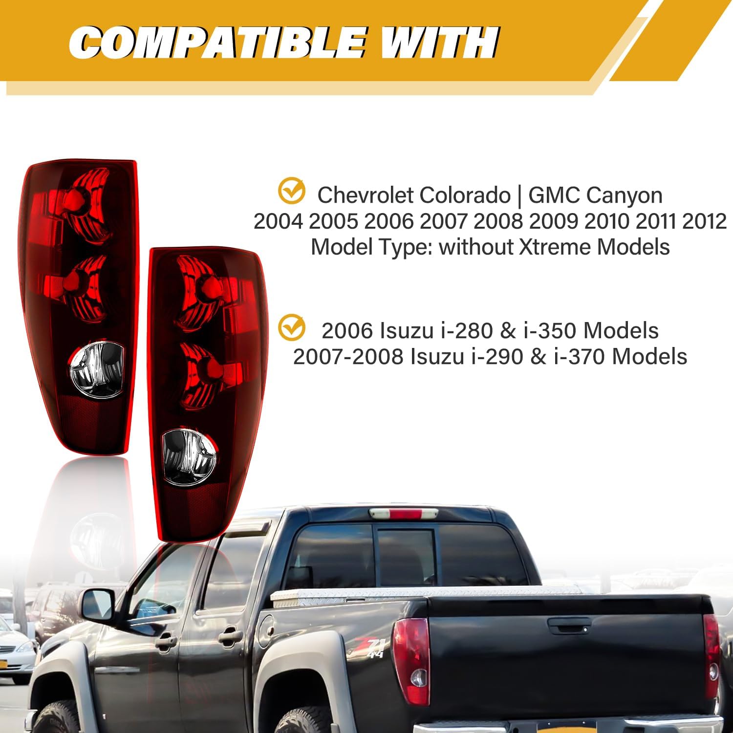Tail Light Assembly in Pair Compatible with Chevrolet Colorado & GMC Canyon 2004-2012, OE-Style Halogen Brake Rear Lamp Replacement, w/Lens & Housing Only, Left and Right Side