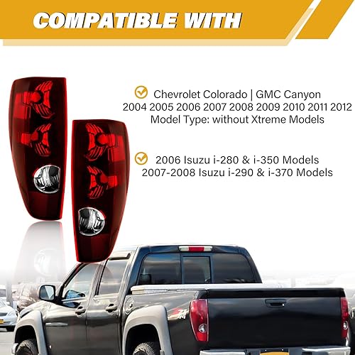 Miniatura 3 de Conjunto de luz trasera en par compatible con Chevrolet Colorado y GMC Canyon 2004-2012, repuesto de lámpara trasera de freno halógeno estilo OEM,