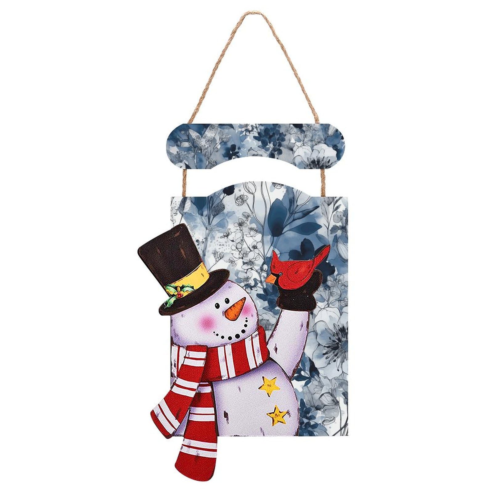 Bonhomme de neige de Noël en bois à suspendre pour décoration murale ou porte d'entrée, motif floral bleu turquoise, décoration de Noël pour sapin de Noël