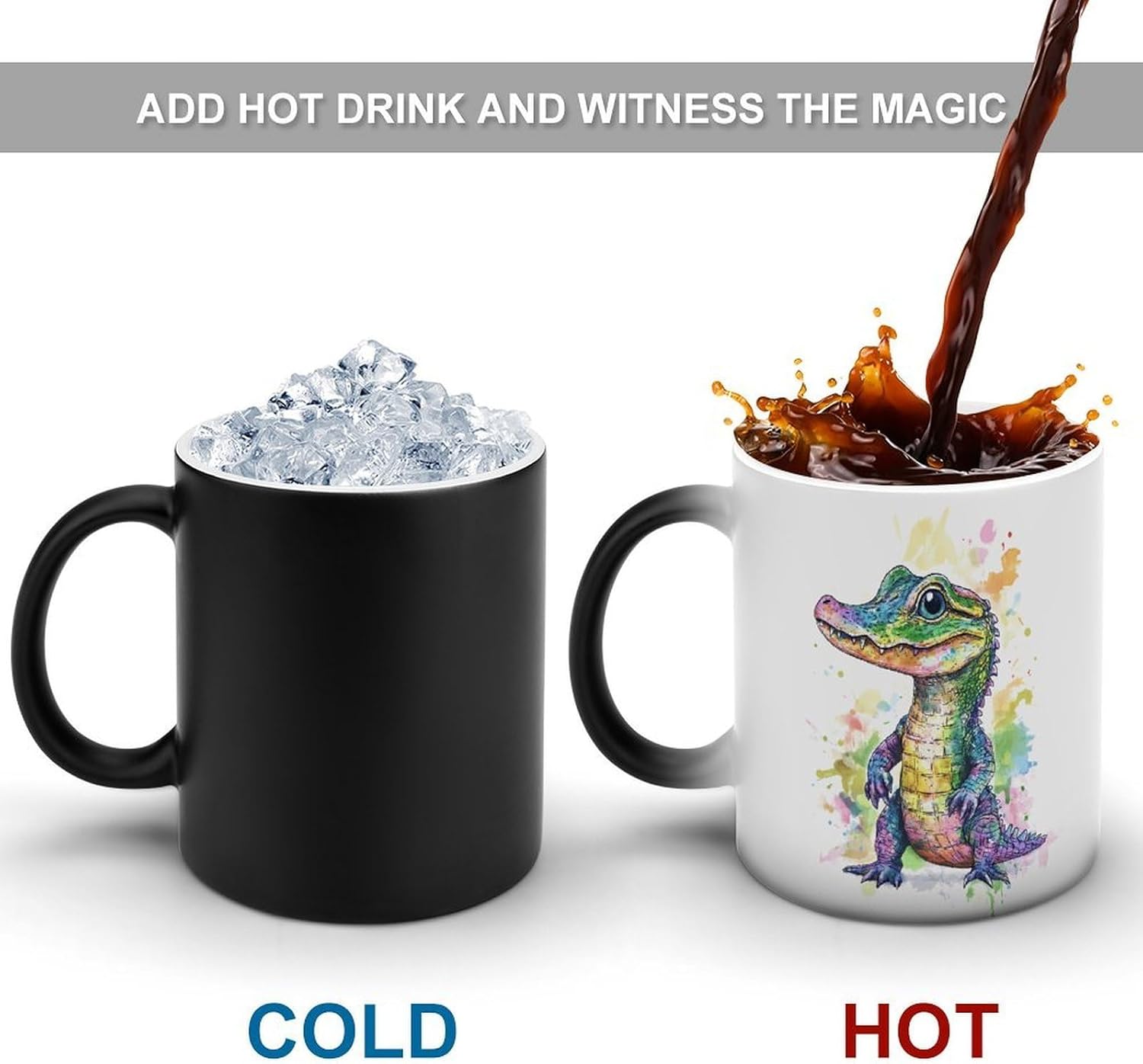 Cartoon Watercolor Crocodile Color Changing Mug Heated Ceramic Cup Heat Sensitive Coffee Mug Fun Gift
