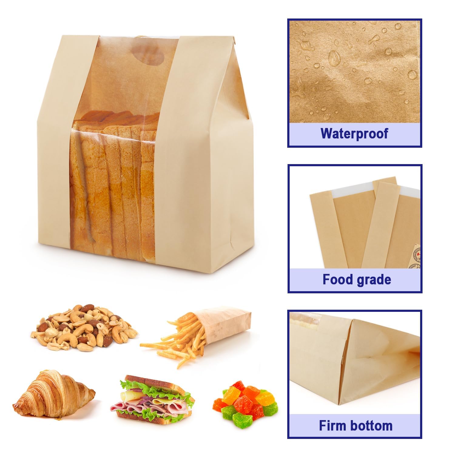Brązowe papierowe torby na chleb, 35 sztuk, z okienkiem, duże torby papierowe typu kraft, do domowego chleba, cukierków, chleba, ciasteczek, prezentów (31 x 21 x 10 cm)