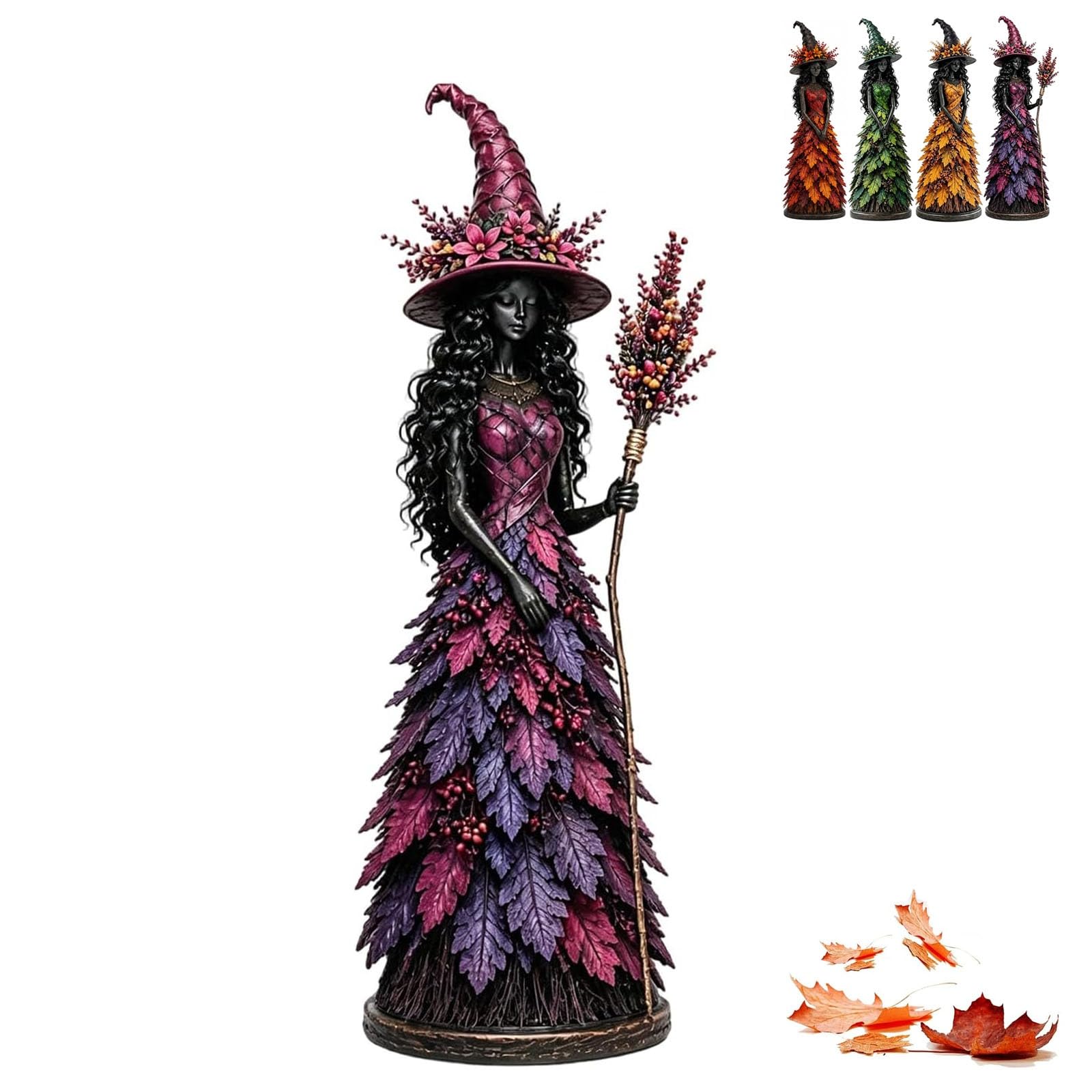 Enchanted Autumn Witch Figurine - Harvest Halloween Tabletop Statue (04#)