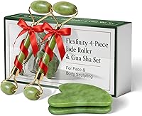 Flexfinity 4-Piece Jade Roller & Gua Sha Set: Authentic Facial Tools for Sculpting, Puffiness Reduction & Lymphatic Drainage