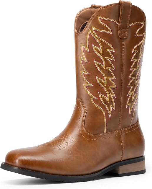 Bruno Marc Men's Cowboy Boots Embroidered Western Boots Square Toe Boots