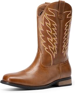 Cowboy Boots for Men, Slip on Western Boots with Chic Embroidered Durable Short Retro Country Square Toe Boot