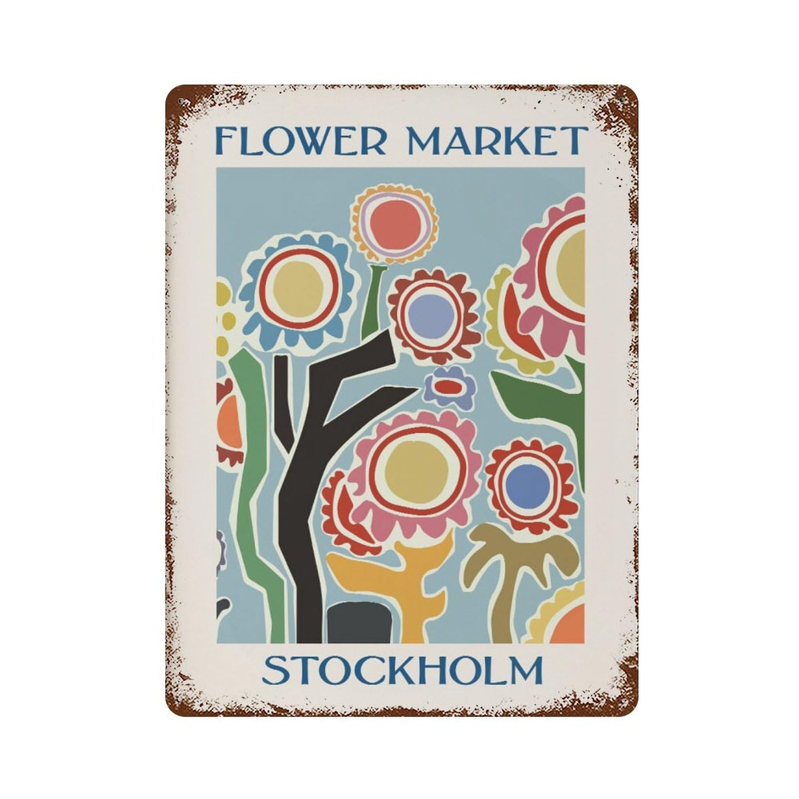 xiaoxiaoshen Flower Market Stockholm Colorful Floral Wall Decor Art Metal Tin Poster Modern Home Decor Art Home Bar Shop Decorations Vintage Sign 40x30cm
