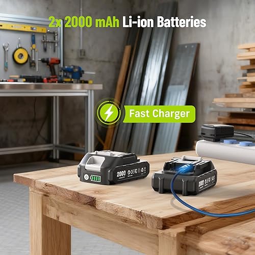 Miniatura 8 de Kit combinado de taladro inalámbrico y atornillador de impacto de 21 V, taladro de 38 pulgadas y atornillador de impacto de 14 pulgadas, 2 baterías