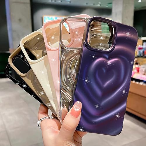 Miniatura 5 de MGQILING Funda compatible con iPhone 13 Pro Max de 6.7 pulgadas, diseño 3D de lujo, diseño 3D de corazón galvanizado con ondas de agua para mujeres