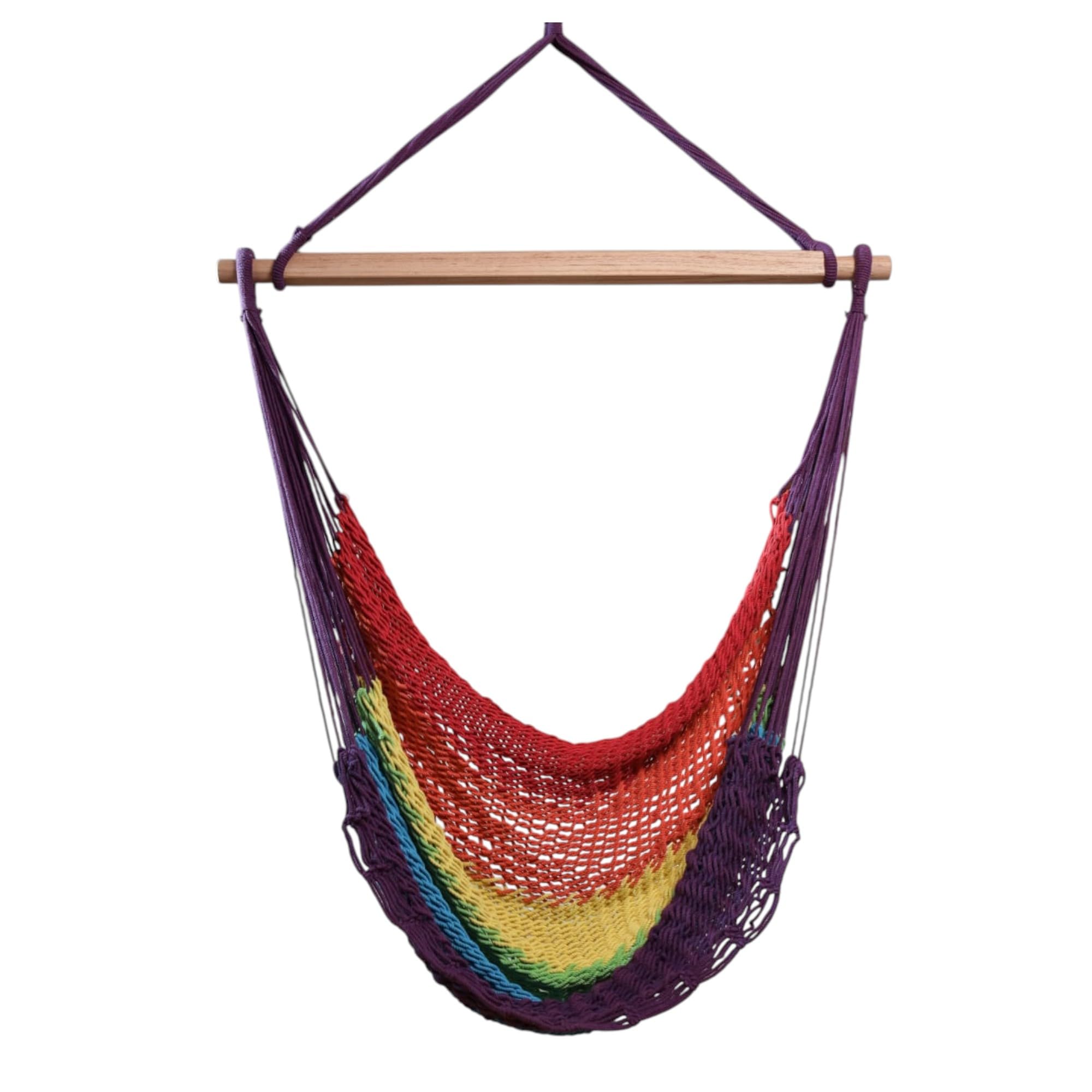 Auro Mantra Crafts Festive Mexican Swing Chair Hammock | Soft Unbleached Pure Cotton Braided Rope | Handcrafted Large Hanging Swing for Balcony, Garden, Patio & Outdoor Relaxation (Beige)-image-24