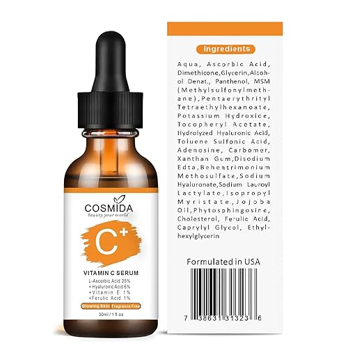 Miniatura 8 de Cosmida Suero de vitamina C para cara con ácido hialurónico, suero antienvejecimiento de colágeno para brillo, manchas oscuras, acné, arrugas y