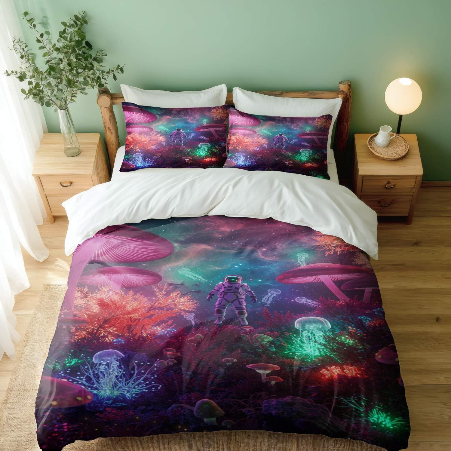 Housse de couette zippée 200x200 pour literie double au motif cosmique et surréaliste