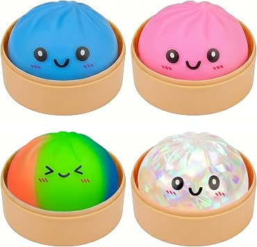 4Pcs Dumpling Squishy,Giant Glitter Squishy Dumpling Toys for Adults & kids,Jumbo Sensory Fidget Toy,Stress Relief & Fun Play,Novelty Squeeze Toys Gift for Party Favors