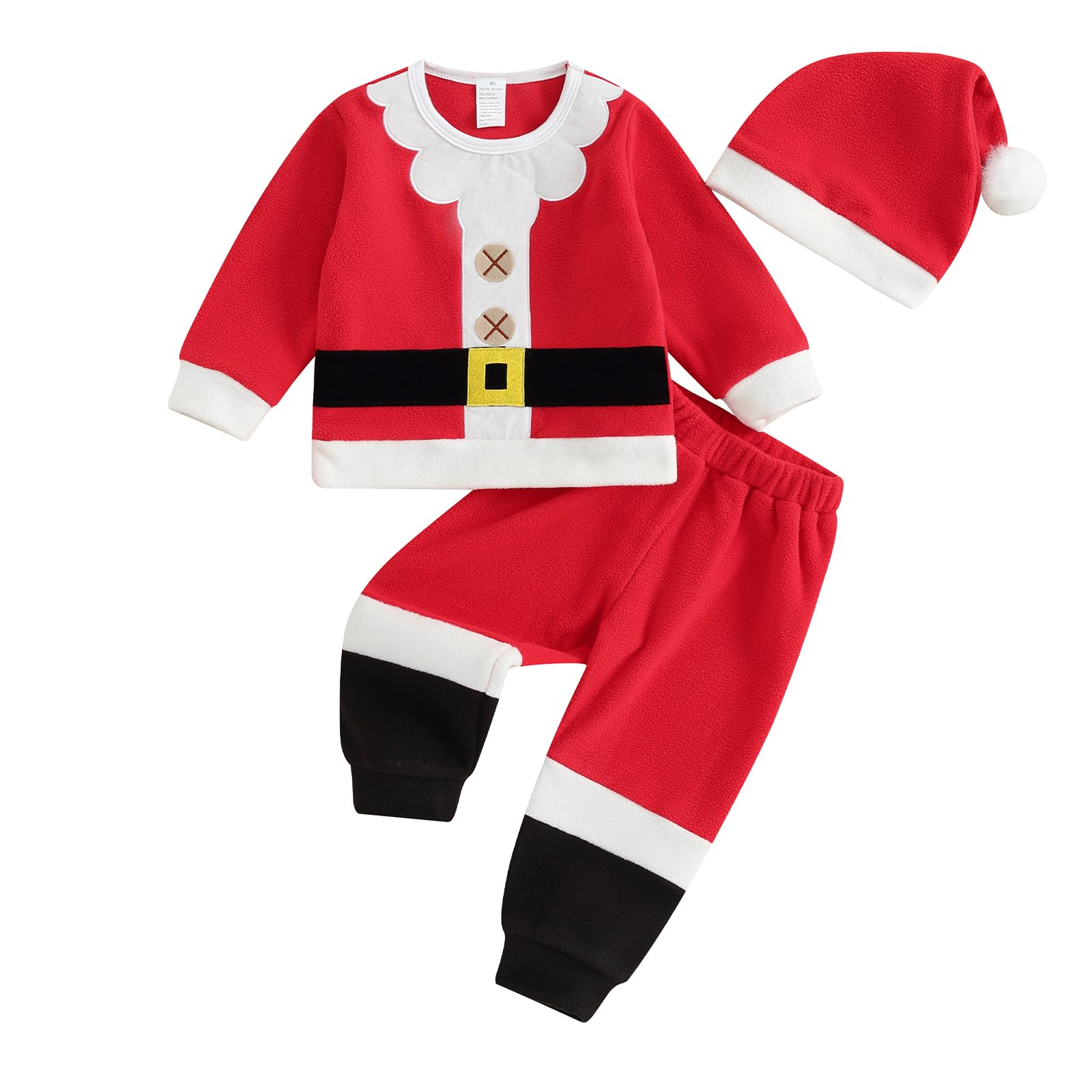 EmmababySanta Costume Infant Baby Boy Velvet Outfit Toddler Girls Christmas Outfit Button Down Plush Jacket Coat Pants Hat