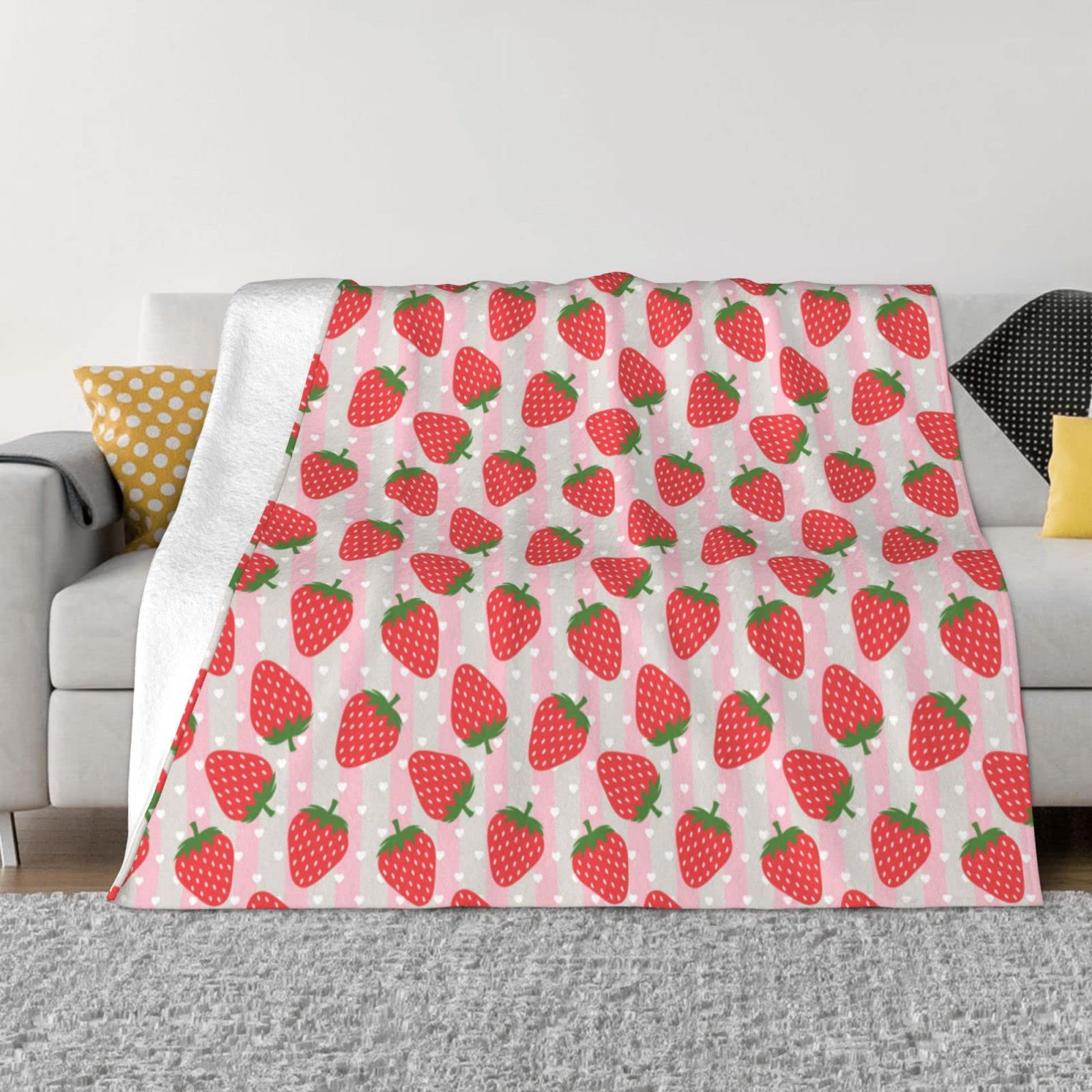 Couverture polaire fraise pour canapé et lit chaude et douce