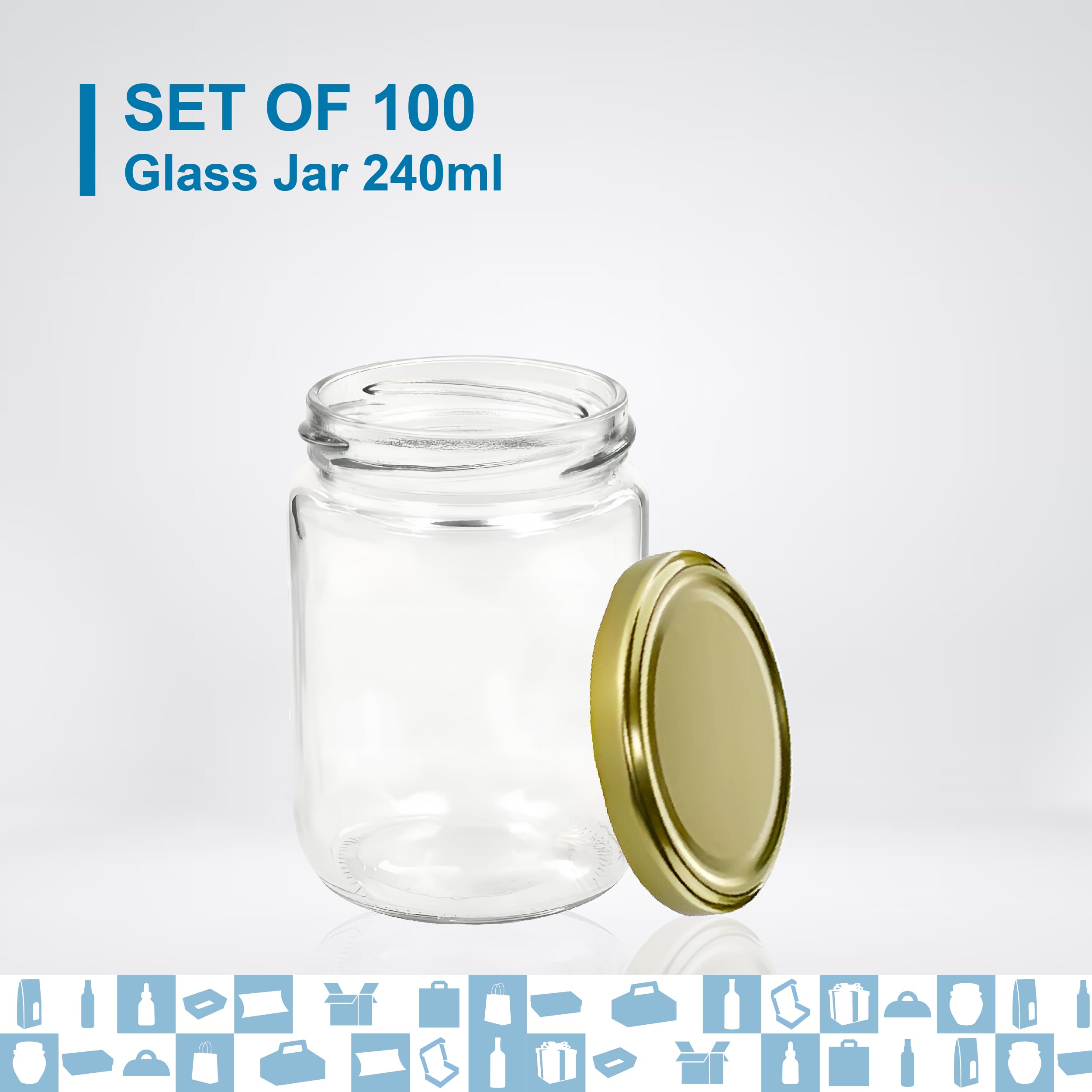 Espirito Rebelde Set mit 100 leeren Marmeladengläsern aus Glas, 240 ml, Einmachgläser für Konfitüren und Konfitüren, Honigglas aus Glas, Joghurtglas, Saucengläser, Hochzeit