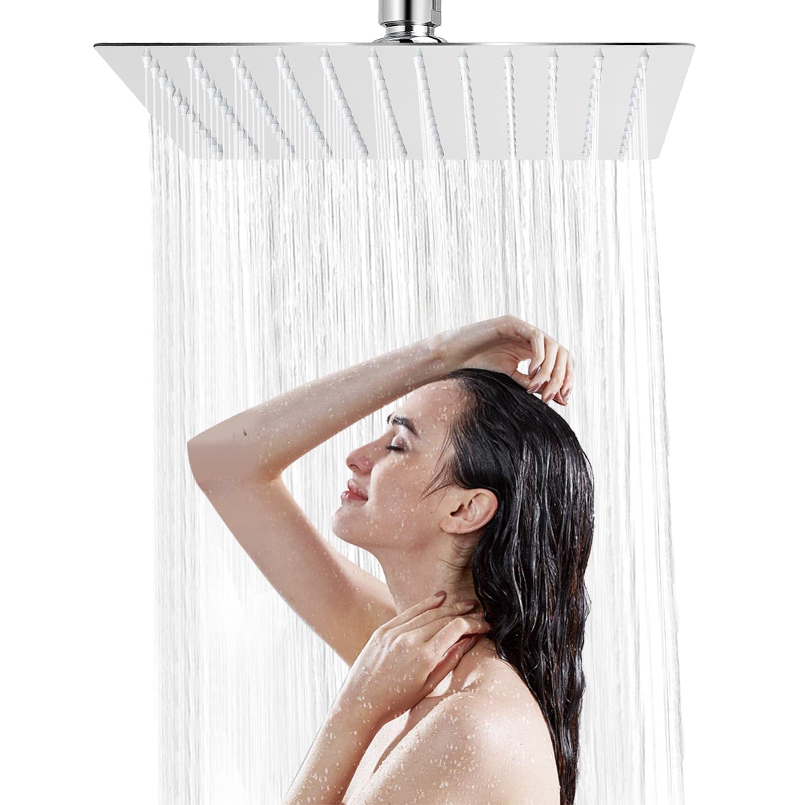 Dyuee Silvery Rain Shower Head 304 Stainless Steel Replacement Rainfall Shower Heads 10'' High Pressure Rainfall Showerhead With Angle Adjustment Silicone Jets For The Ultimate Shower Experience (Square)