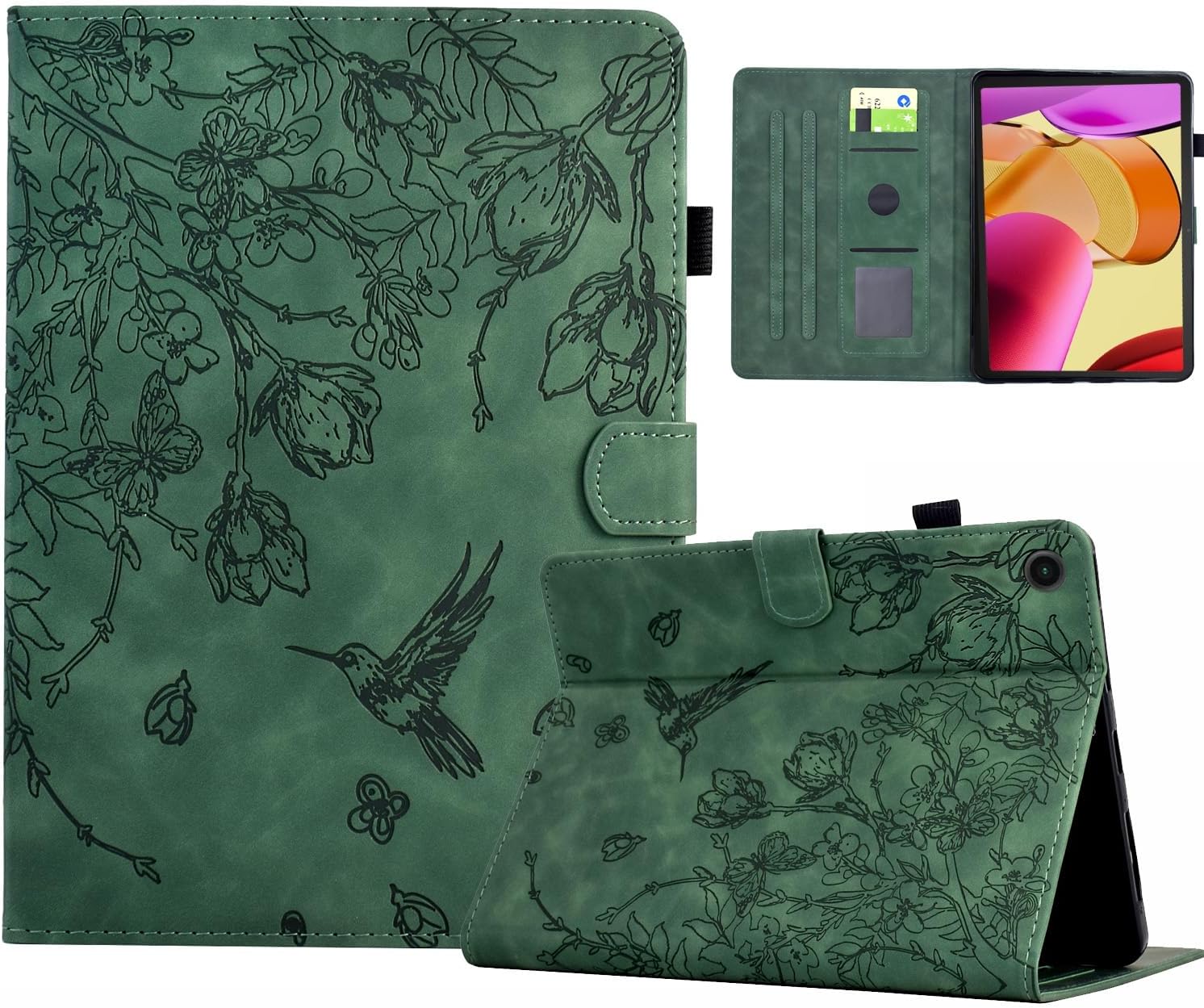KEROM Kindle Fire Max 11 Case 13th Generation 2023 Release, Fire Max 11 Tablet Case, Embossed Suede Leather Folio Stand Cover with Auto Wake/Sleep & Card Slot & Pen Holder, Blue Bird Flower Embossing