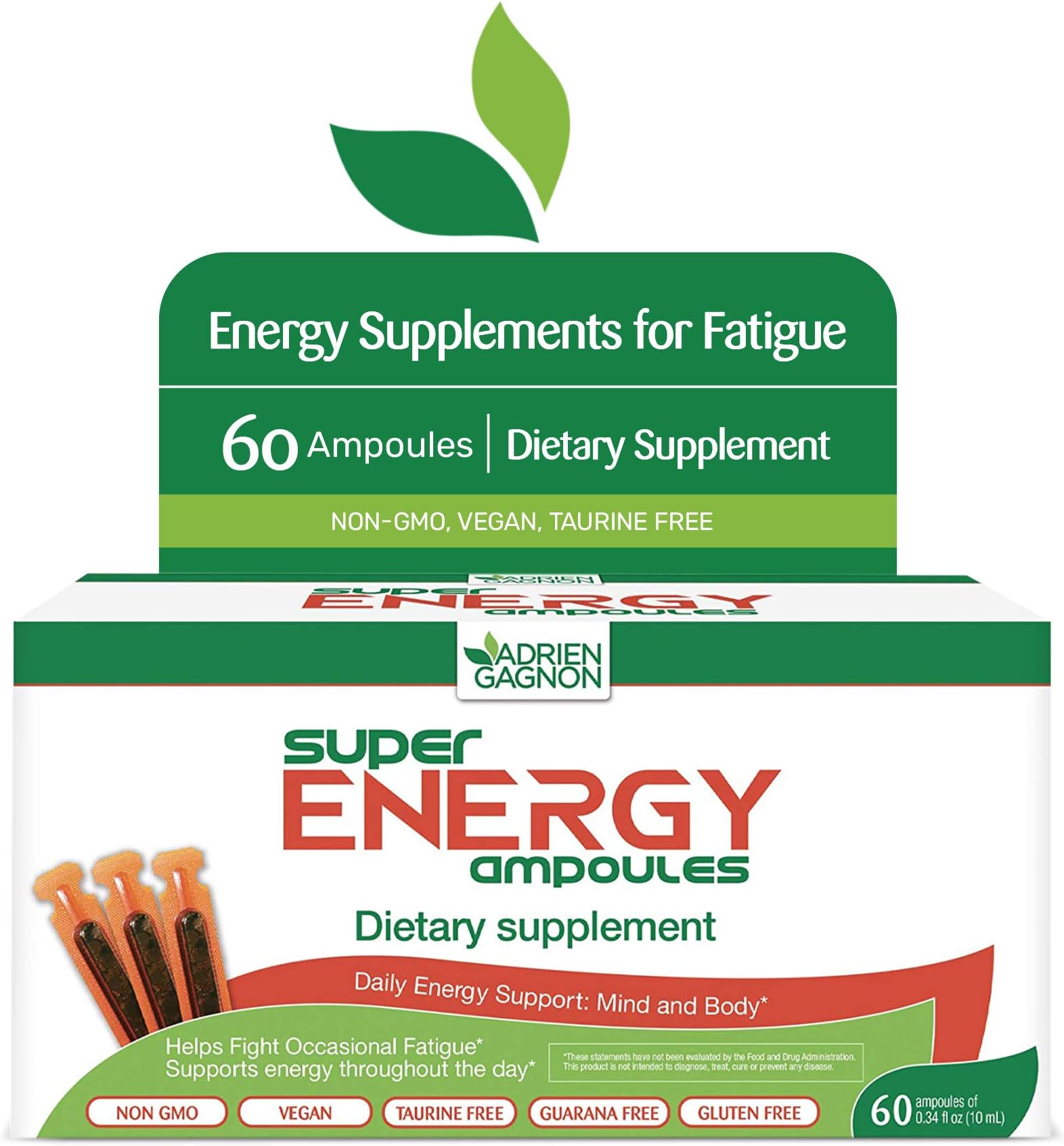 Super Energex 30x10mL Ampoules, Natural Energy Shots with Ginseng Extract, Kola Nut, and B Vitamins, Adaptogen Blend for Stress and Mood Support (60 Ampoules)