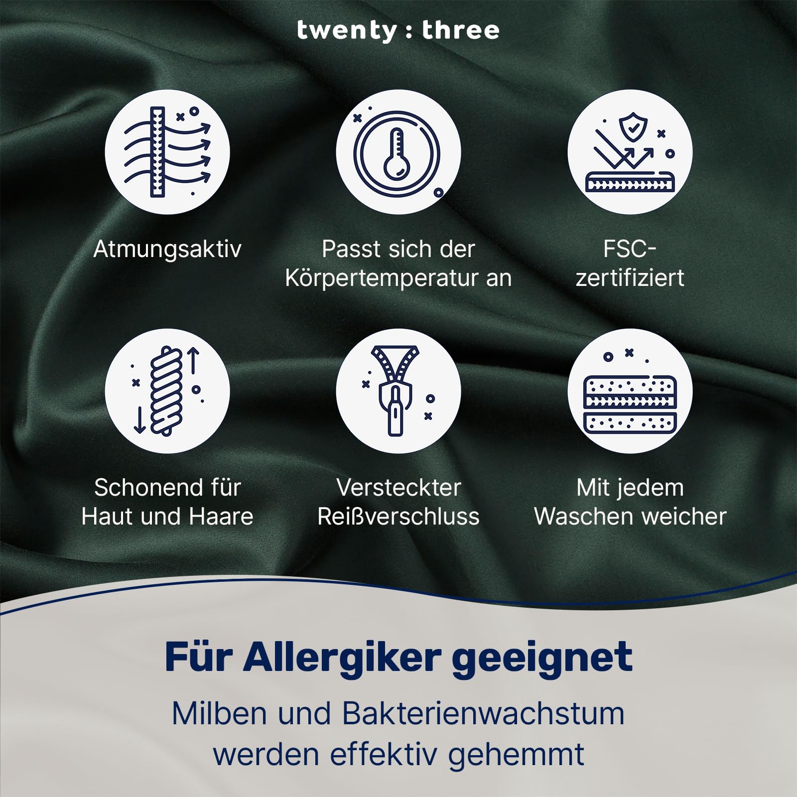 twenty:three Lyocell Deckenbezug 135x200 Forest Green - 100% Tencel - Gewonnen aus Eukalyptus - Hochwertig - Nachhaltig - Atmungsaktiv - Luxus - Hypoallergen