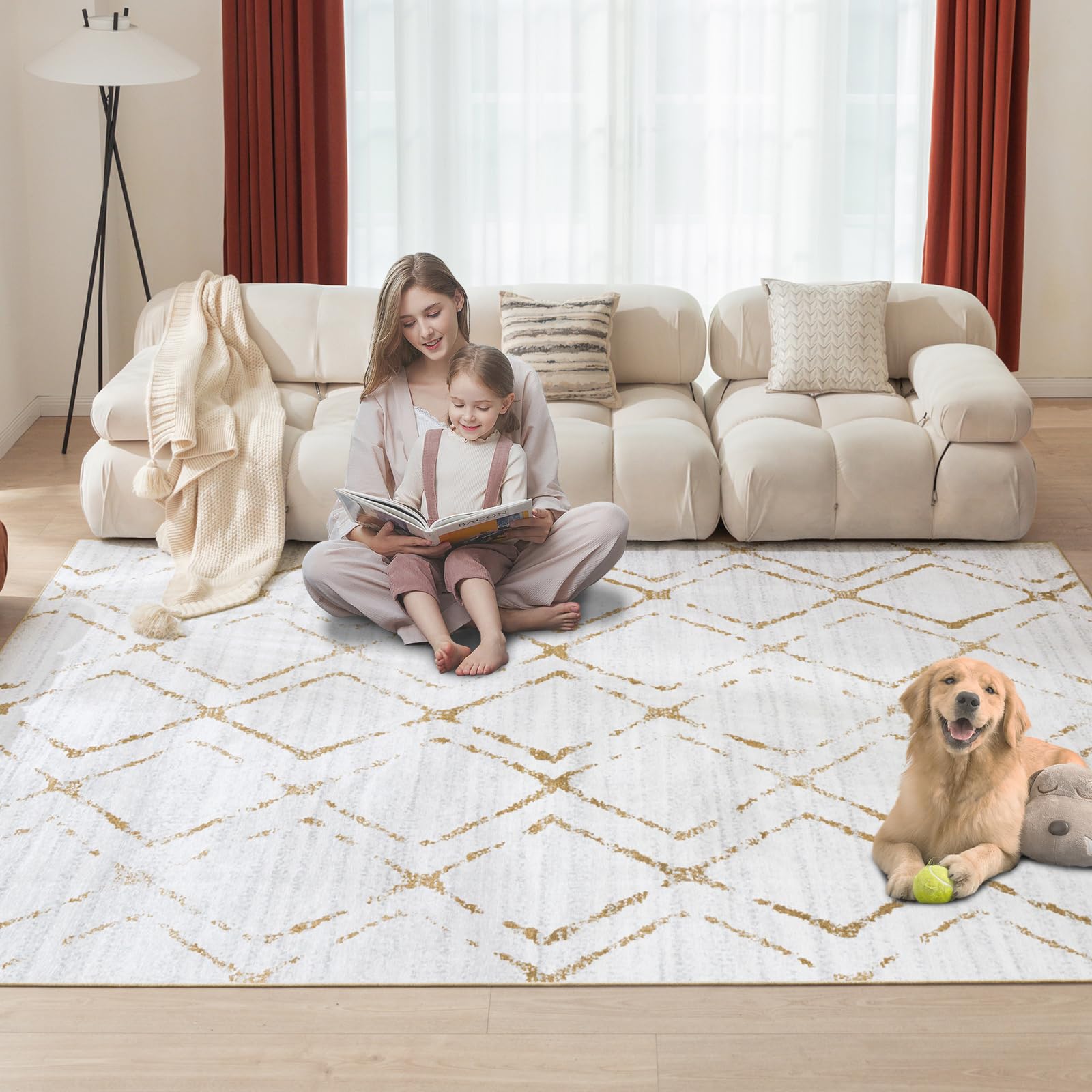 soft washable area rug 8x10ft modern home decor floor mat for bedroom living room large low pile carpet under dining table, yellow