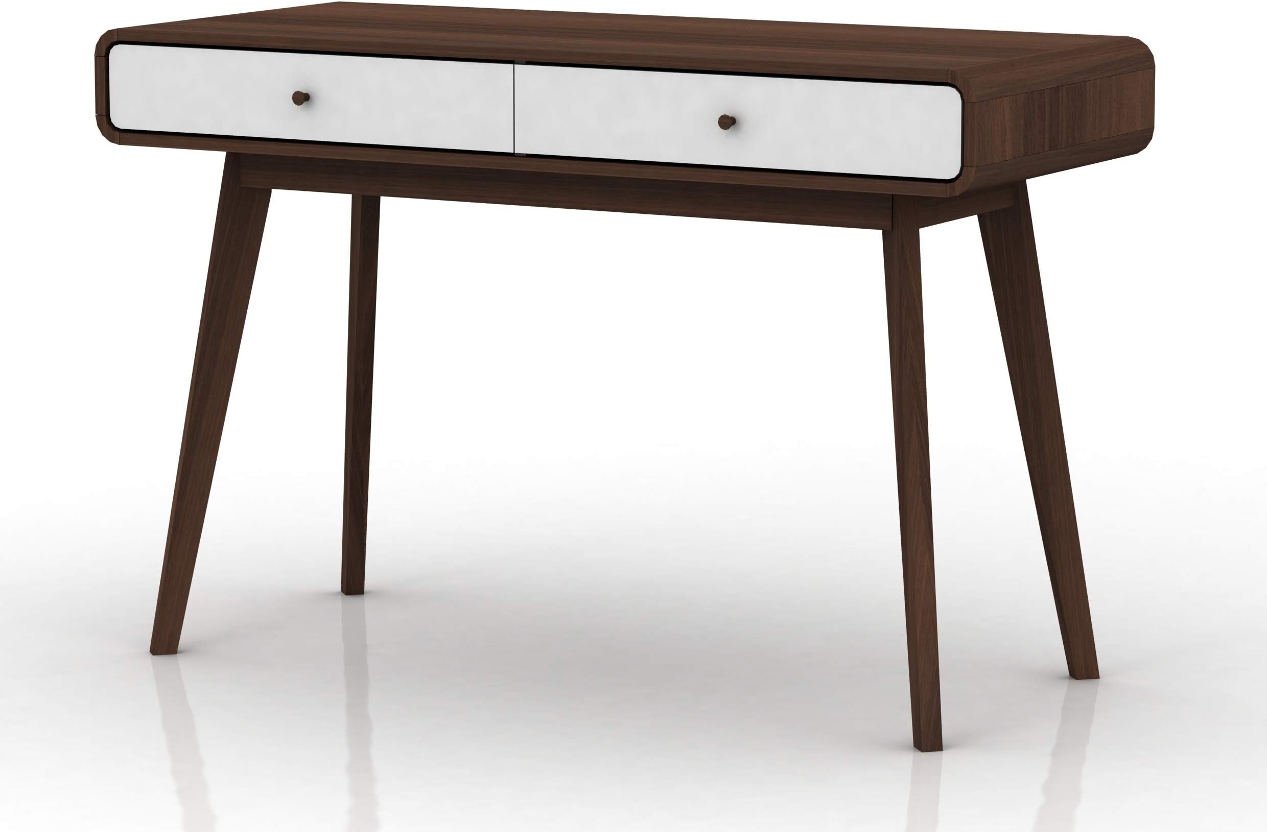 Desk Home Office Table Workstation PC Computer Laptop Modern Scandinavian Design - MDF Easy-Care 2 Drawers (Walnut/ White)