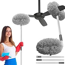 5 in 1 Microfiber Feather Duster 4 PCS Bendable & Extendable Fan Cleaning Brush with 100 inches Expandable Pole Handle Washable Mop for High Ceiling Fans (White)