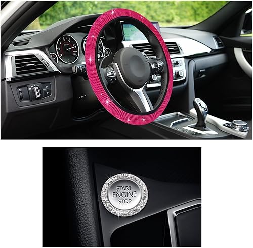 Funda brillante para volante de automóvil, protector de rueda de diamantes de imitación con purpurina para vehículo, accesorios decorativos