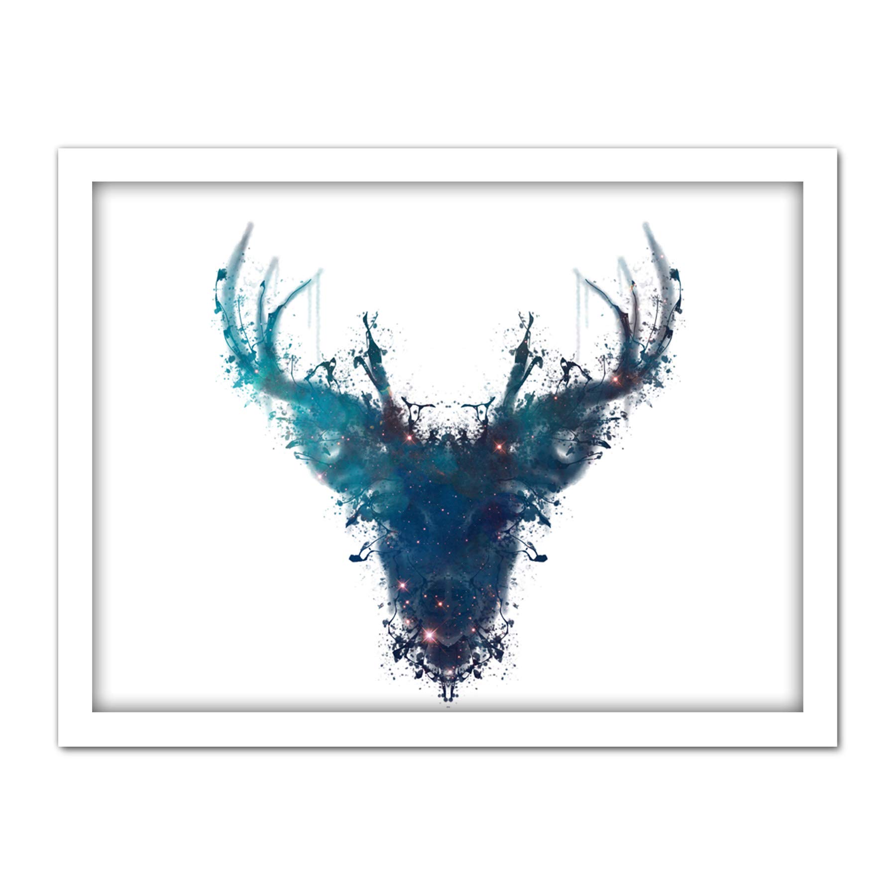 Ink Splat Deer Stag Framed Wall Art Print 18X24 In