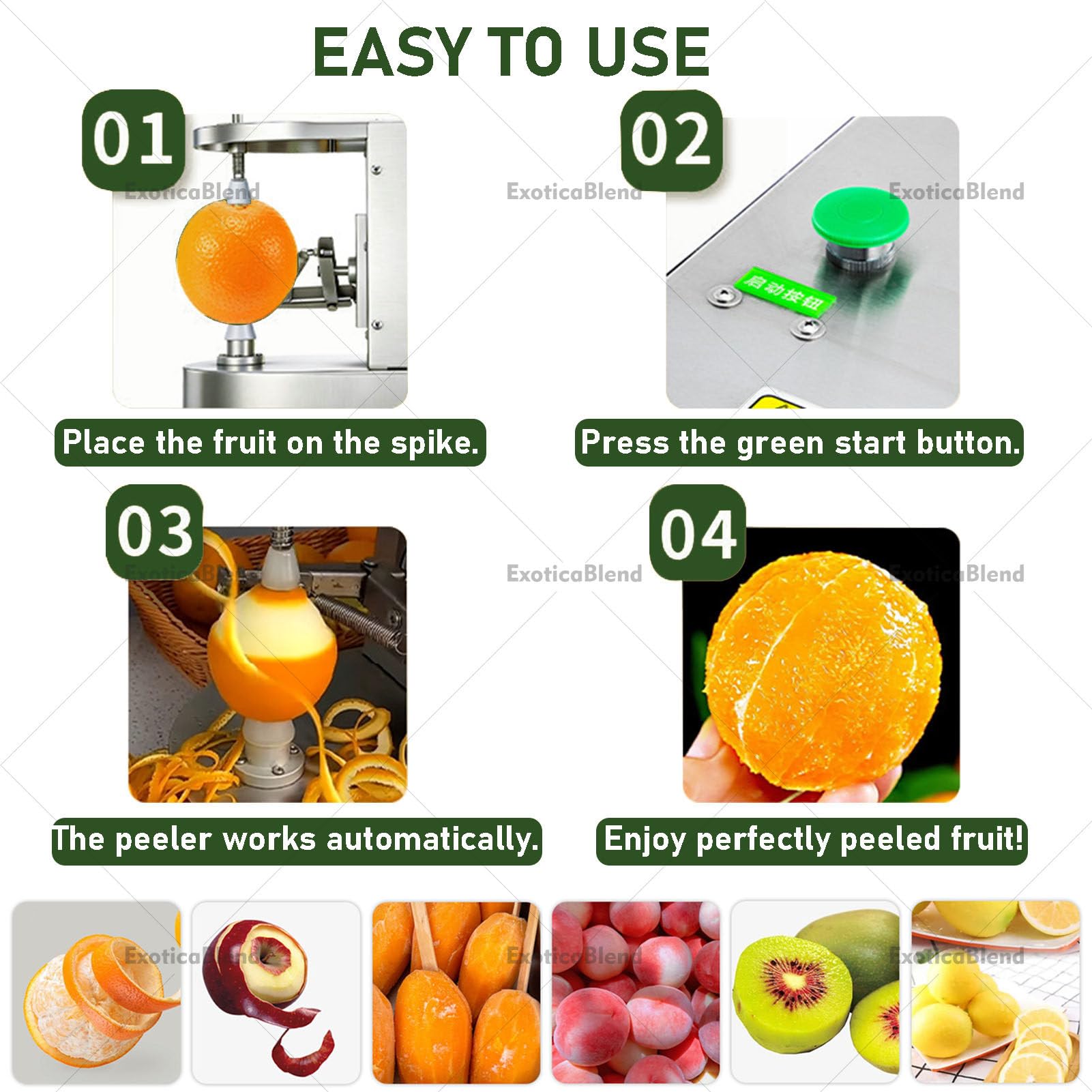 Sbucciatore automatico per frutta, pelapatate elettrico per limone, arancia e piccole verdure, dispositivo di sbucciatura efficiente per uso domestico e commerciale