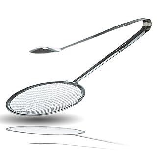 Kerafactum Pinza per crimpare per frittura, mestolo per frittura, mestolo per frittura, scolapiatti e scolapiatti per ciambelle, crosta e gnochi, in acciaio inox, mestolo in schiuma, Ø 10 cm