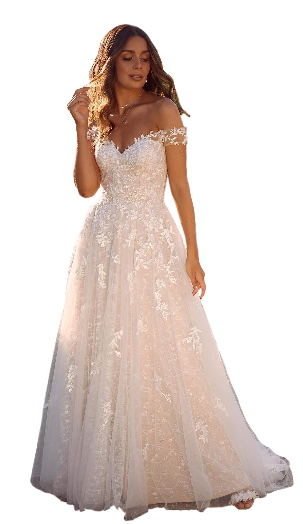 YMSHAWomen's Beach Spaghetti Strap Wedding Dresses for Bride 2025 Boho Long Lace Bridal Gowns for Wedding YMS041