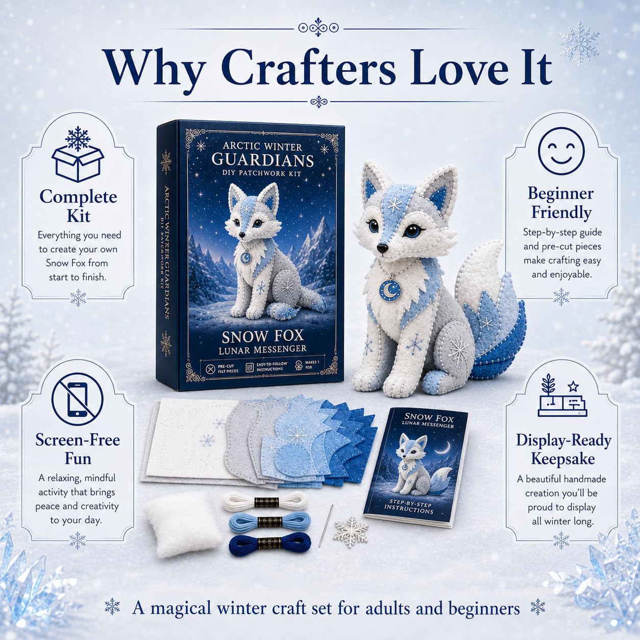 Arctic Winter Guardians, zestaw patchworkowy, patchworkowy 3D, patchworkowy, filcowy, fantazyjne stworzenie, pluszowe zwierzę, zestaw rzemieślniczy, ręcznie robiony zestaw do szycia, prezent dla