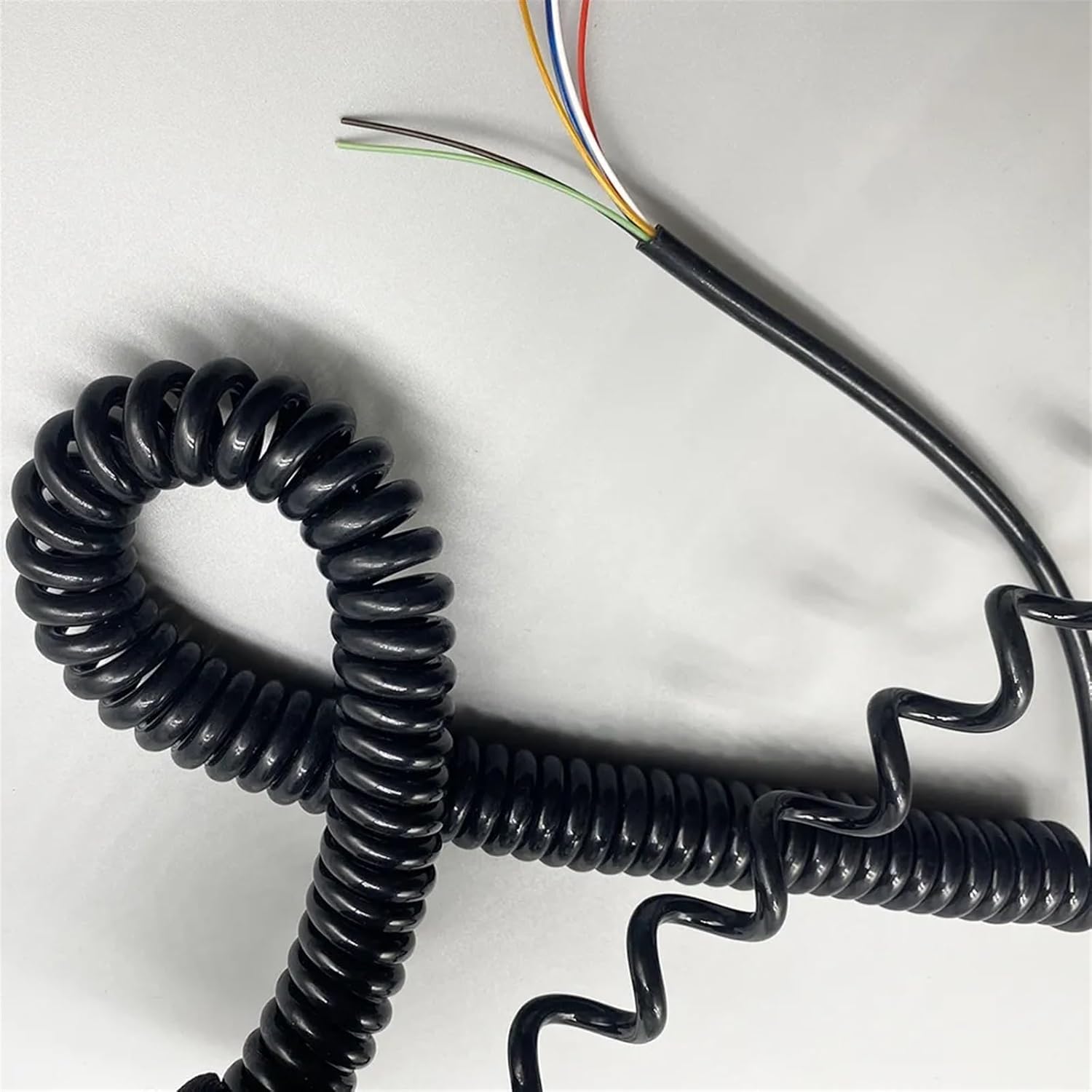 Kabel spiralny sprężynowy, 6-rdzeniowy, elastyczny przewód zasilający 24AWG, spiralny, sprężynowy, czarny, teleskopowy, zwijana cewka (rozciągliwy 3,75 m)