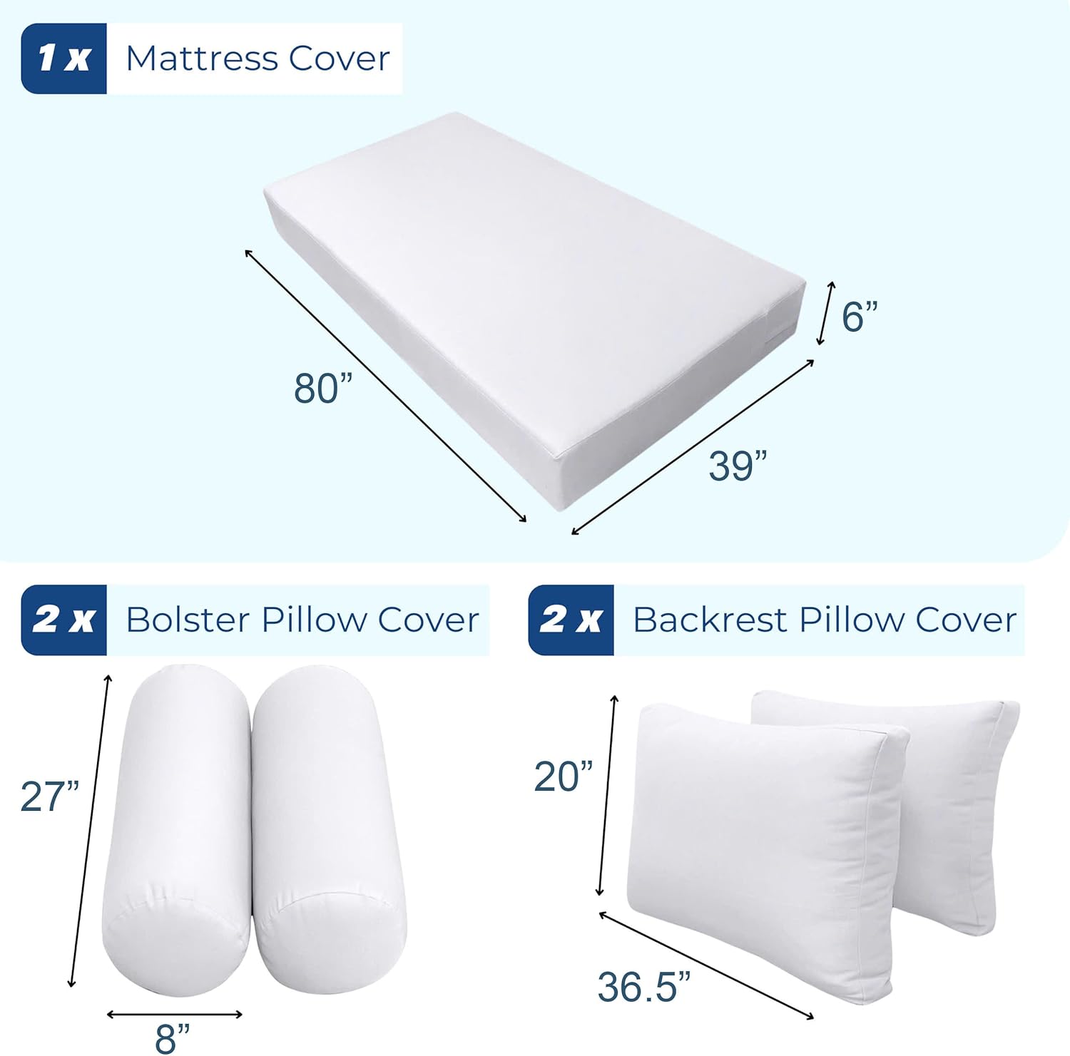 Prolinemax Style 2 - Mattress & Pillow Bolster Cushion for Outdoor Indoor Daybed Porch Swing Bed Pipe Trim Twin-XL Size AD101 | Covers ONLY |