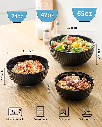 Vista 91 de HASENSE Ensaladeras grandes de 2, cuencos de porcelana de 60 onzas para servir de 8 pulgadas para comedor de cocina, elegantes platos de cerámica