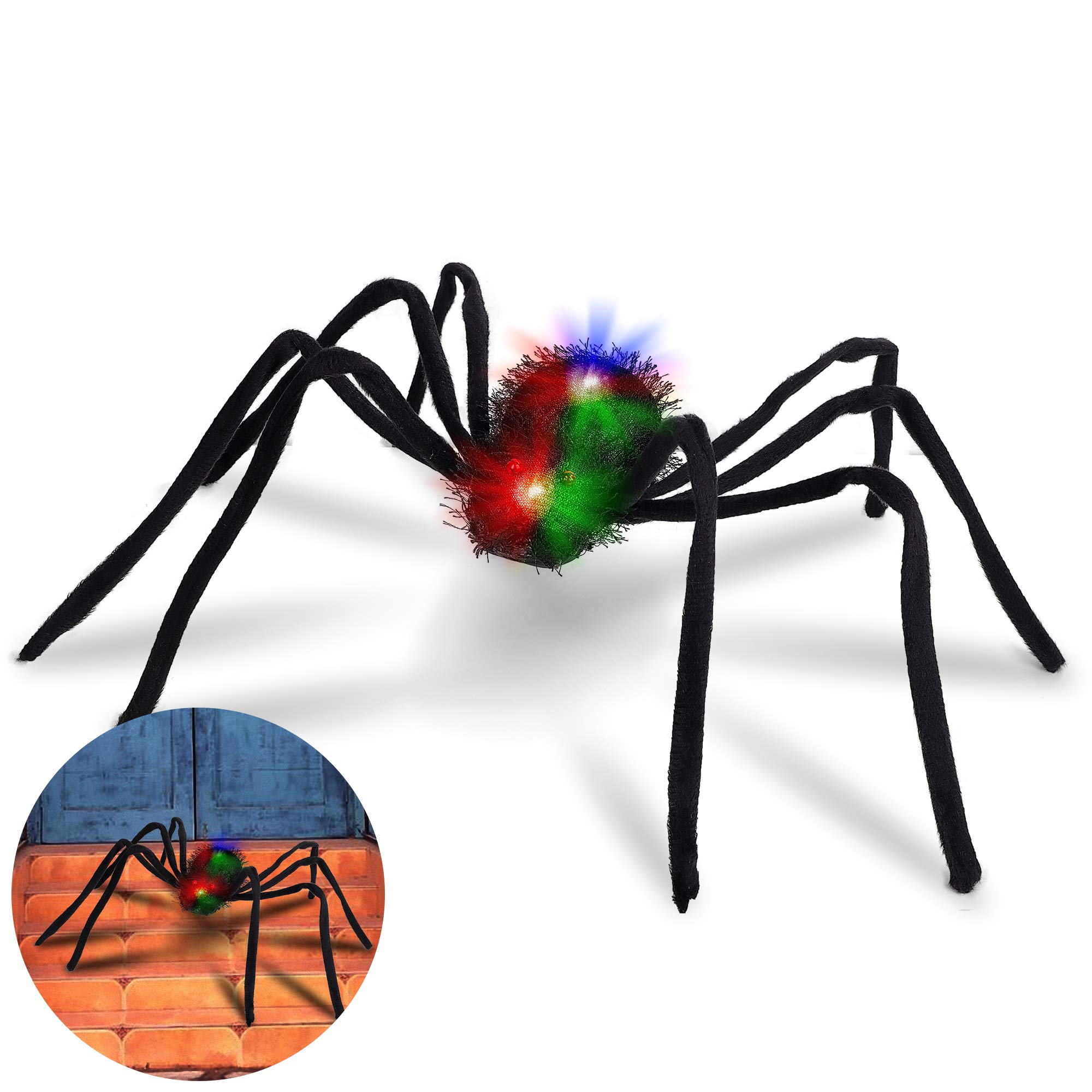 Halloween Spider with LED Body Multi Colors Light Up Spider for Halloween Decorations Virtual Realistic Hairy Spider Halloween Indoor Outdoor Decoration