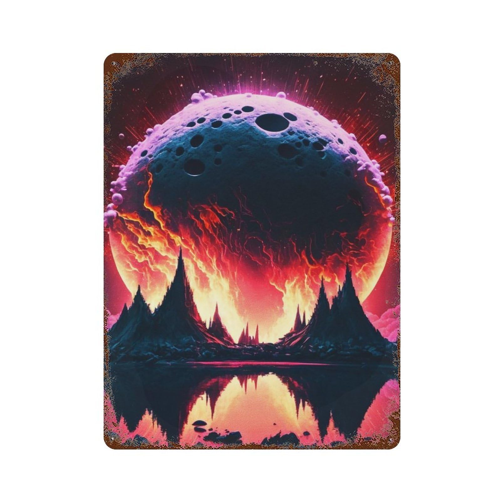 Moon Explosion in Space Retro Metal Sign 15.7"x11.8", Classic Wall Plaque for Garage, Pub Or Kitchen