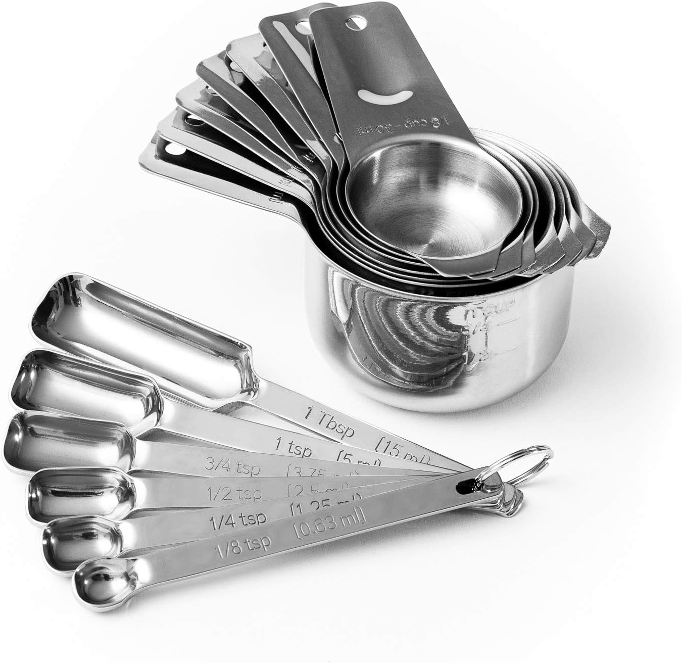 Measuring Cups and Spoons Set by Taza Kitchenware - 13 Piece Stainless Steel Metal Durable Stackable Compact Easy Scoop Cups and Spoons