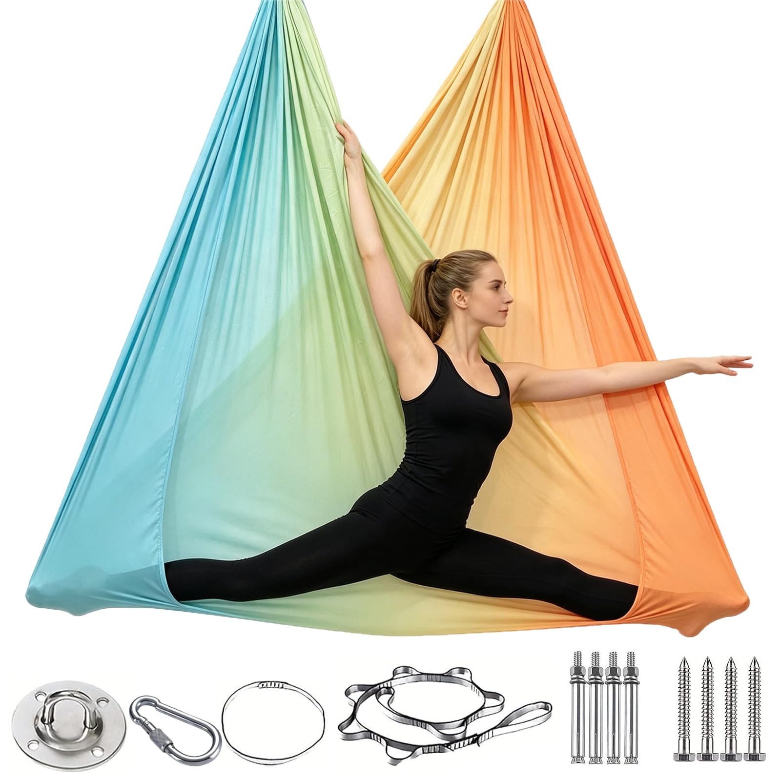 Columpio Yoga Aereo, Telas Aereas, 200 KG Accesorios de Yoga, Hamaca de Yogas 2 en 1, Incluye Hardware de Instalación Completo, para Estiramiento y Movimiento Corporal