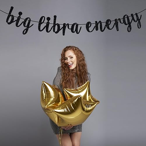 Miniatura 4 de Libra - Cartel de energía grande con purpurina negra, divertida decoración de fiesta de cumpleaños de 20, 30, 40, 50, 12 constelaciones del zodiaco