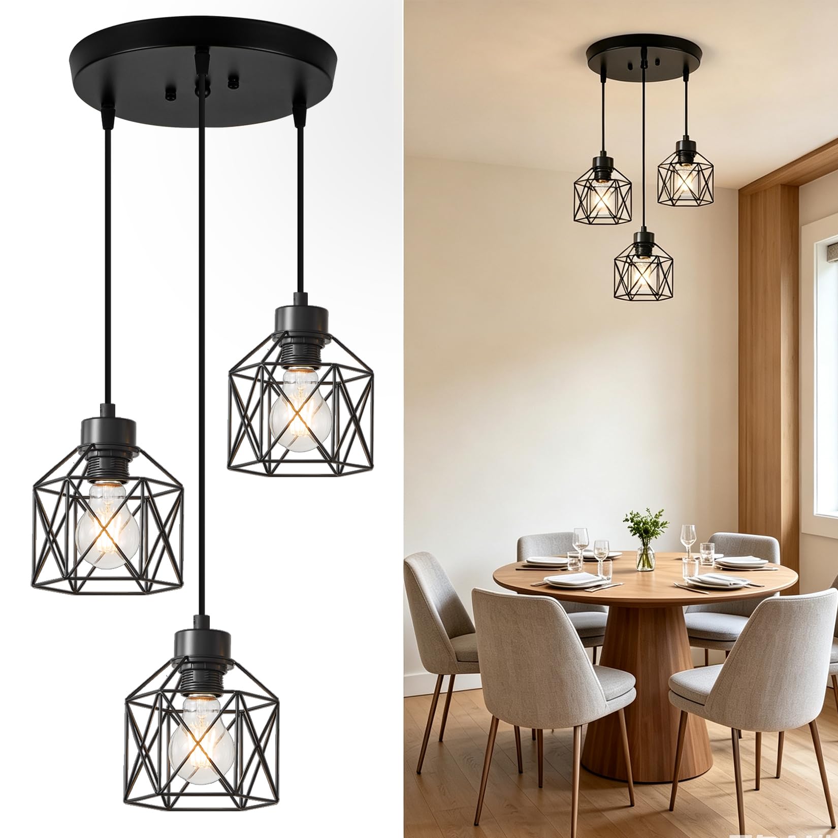 Farmhouse Industrial Pendant Light - 3 Light