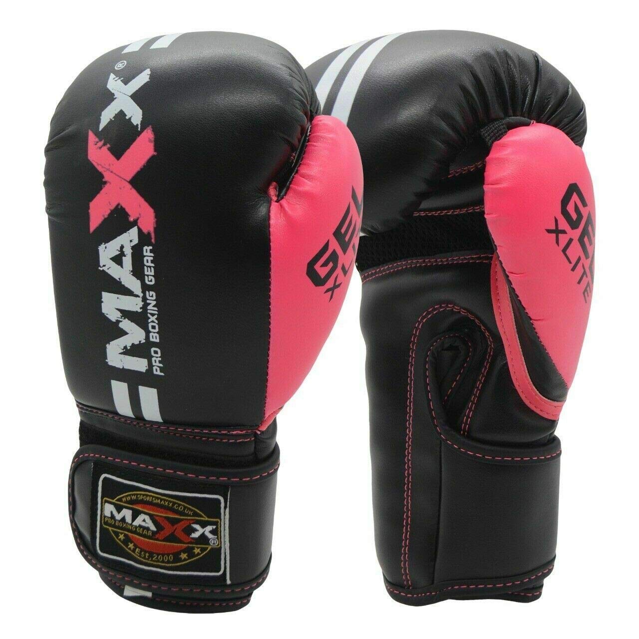 Maxx 2lines Kids Junior Boxing Gloves Sparring Glove Competition Training and Fighting glove pad MMA UFC gym in door (Black Pink, 8oz Glove)