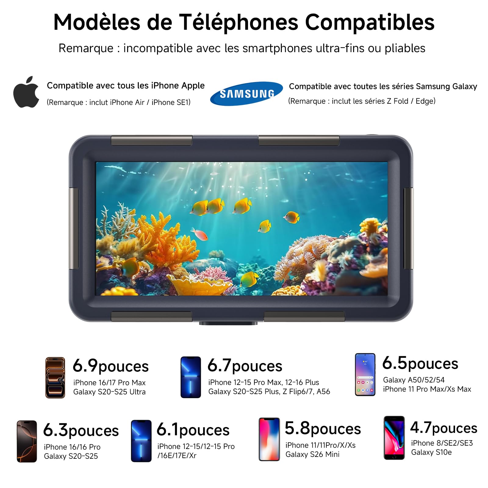 DANZHANG Pochette Étanche Smartphone IPX8 –Coque Waterproof 4,7–6,8" Compatible avec iPhone 17/16 / 15/14 / 13/12 / 11 (Pro/Pro Max/Plus/Mini), Samsung S10–S25 Ultra/Plus, Xiaomi